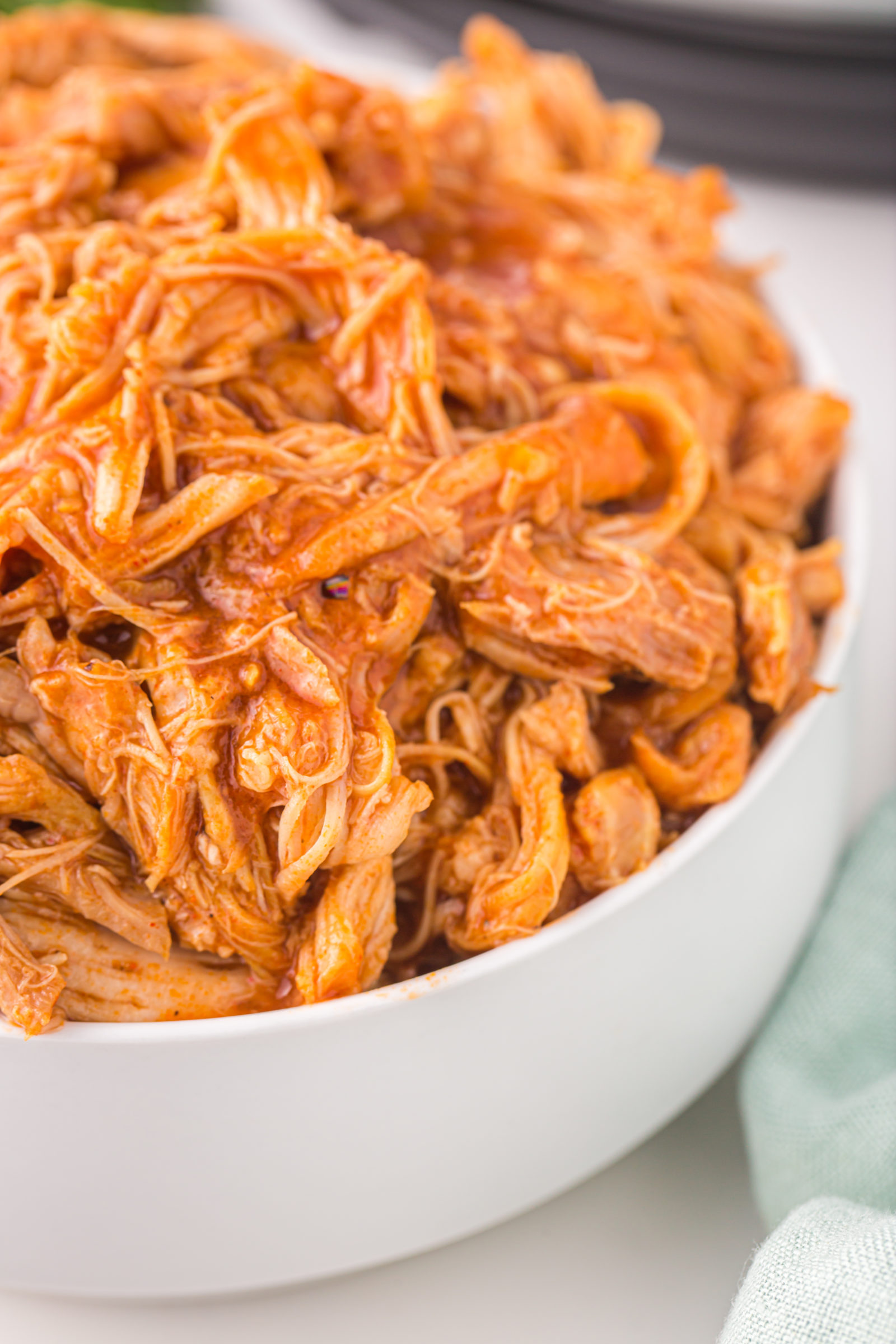 bbq chicken in a white bowl