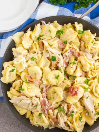 tortellini in a black skillet