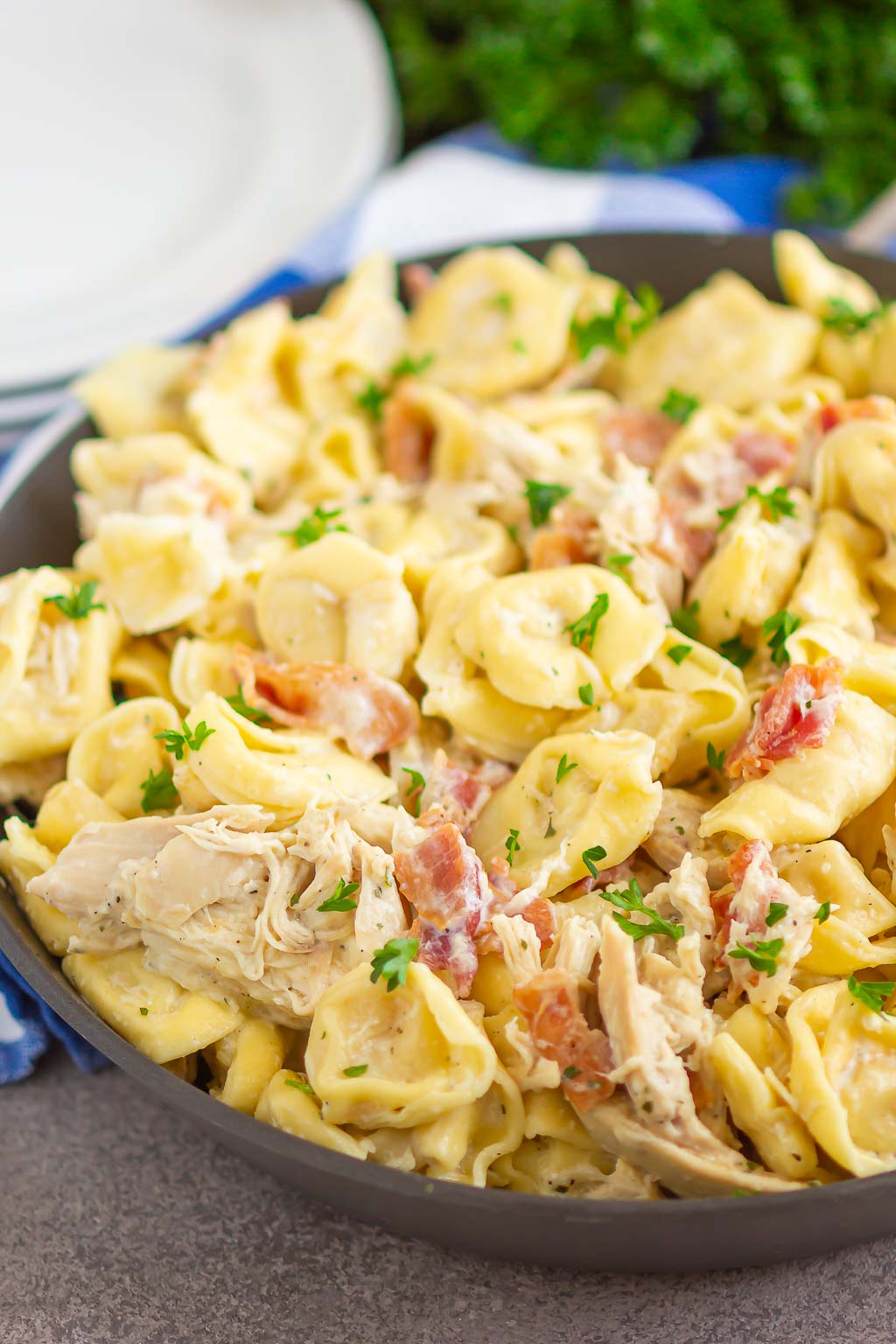 tortellini in a black skillet