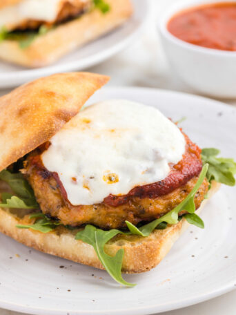 burger on a white plate