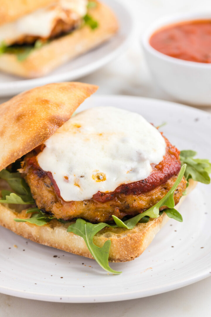 burger on a white plate