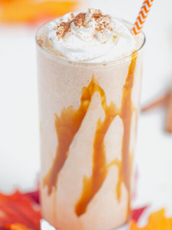 pumpkin shake in a clear glass