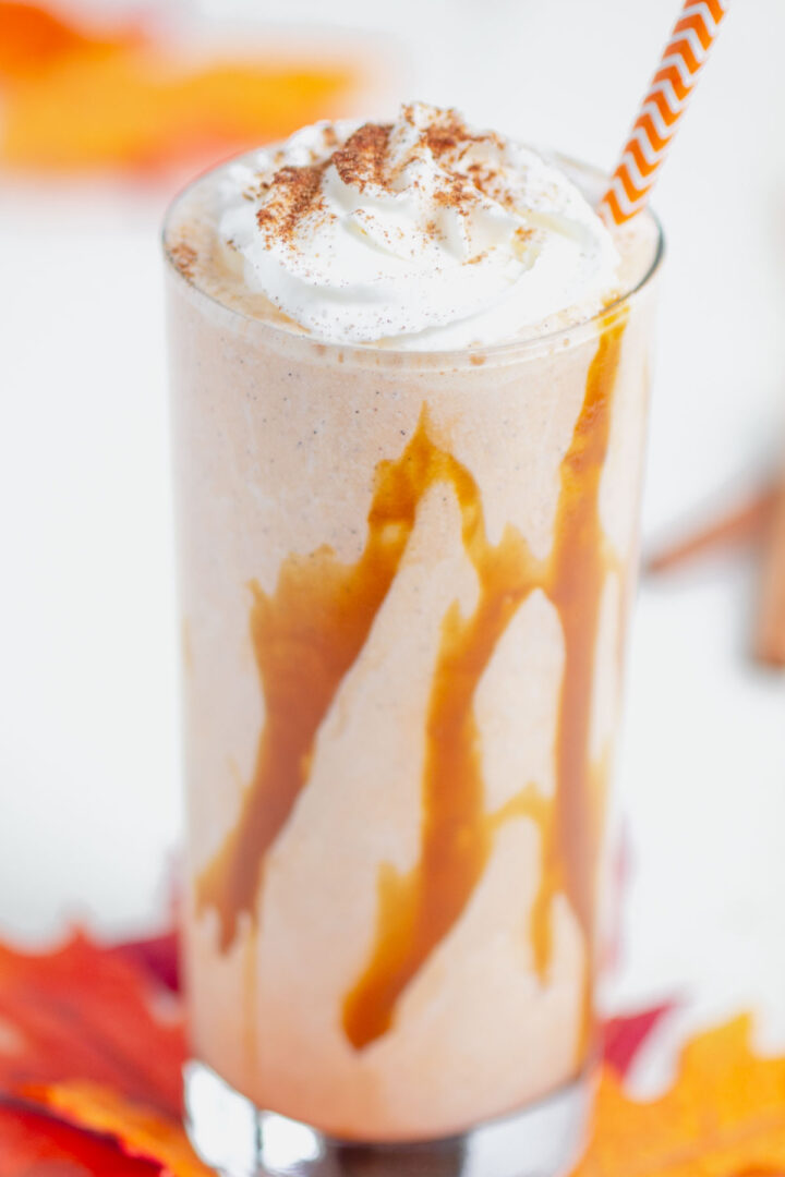 pumpkin shake in a clear glass