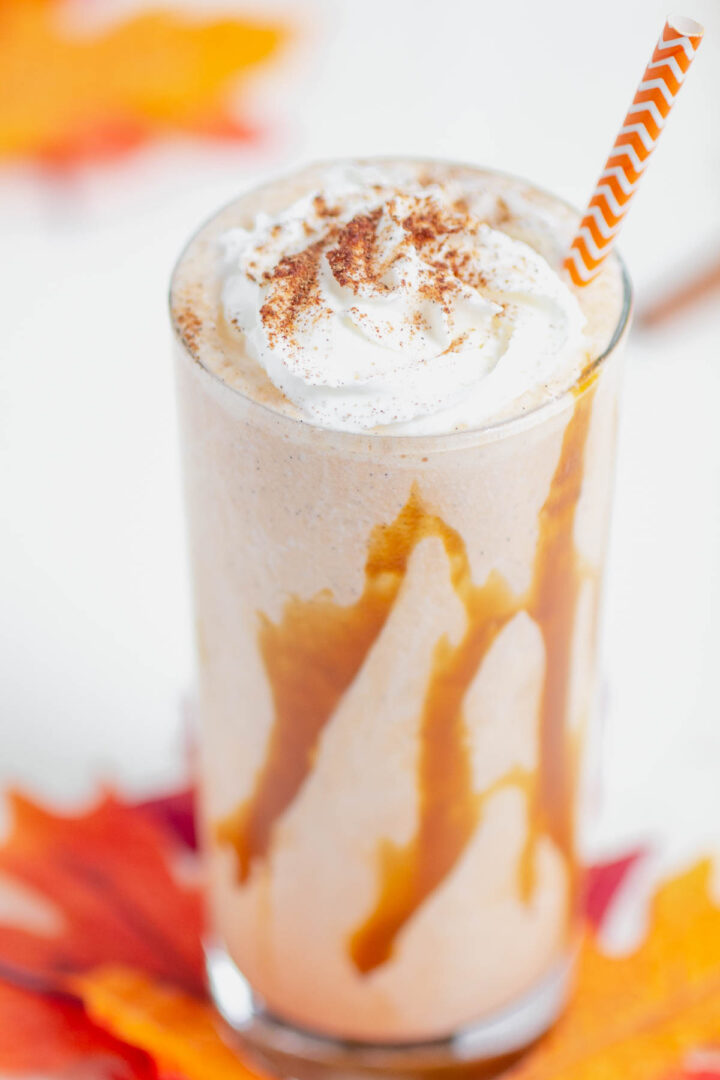 pumpkin shake in a clear glass