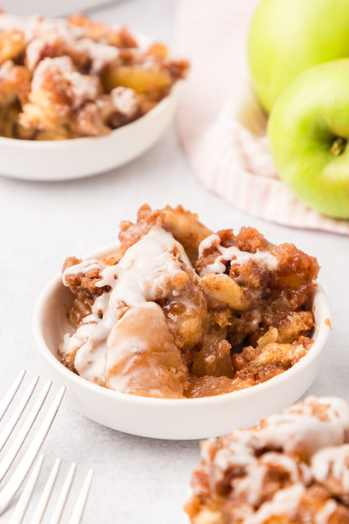 cinnamon rolls bake in a white bowl