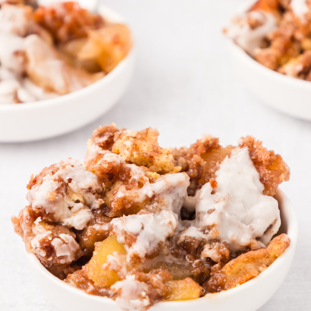 cinnamon roll bake in a white bowl