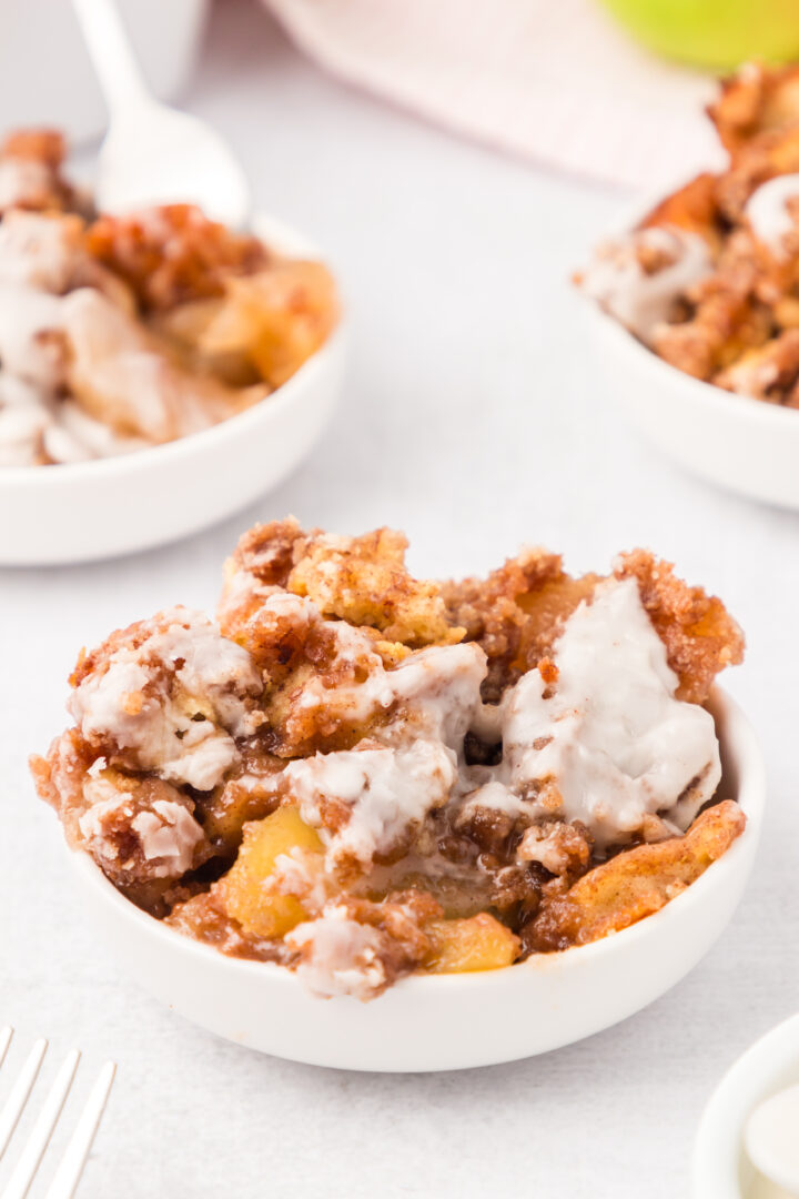 cinnamon roll bake in a white bowl