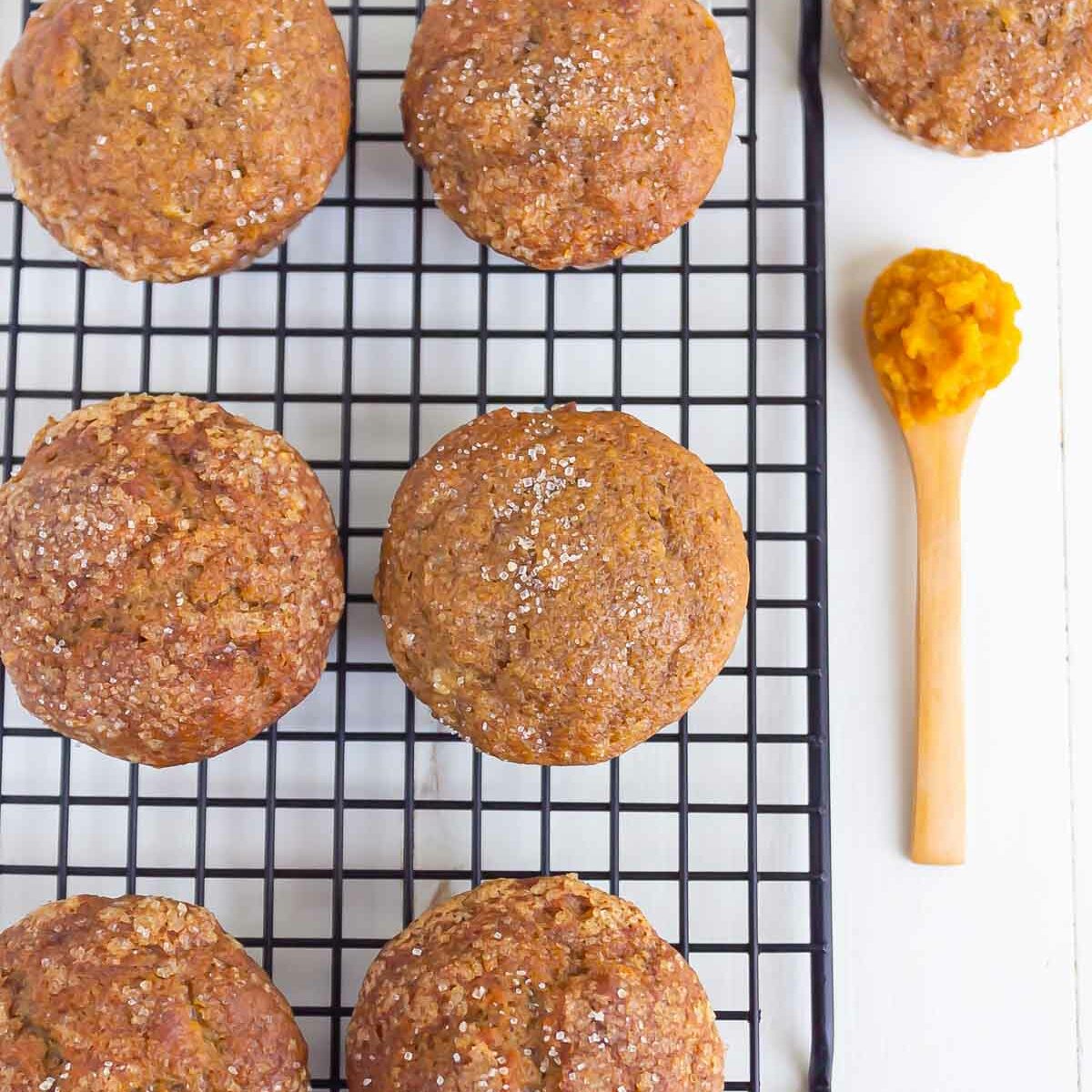 muffins on a wire rack shot from above