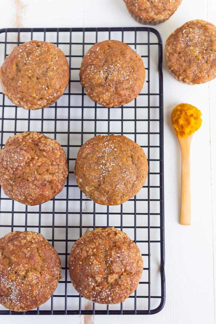 muffins on a wire rack shot from above