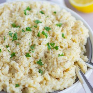 rice in a white bowl