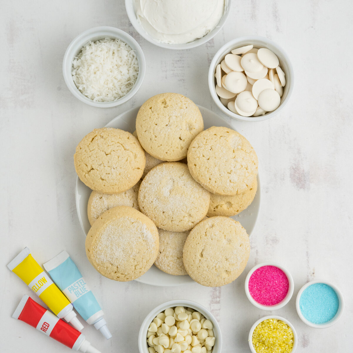 cookie ingredients on a white surface