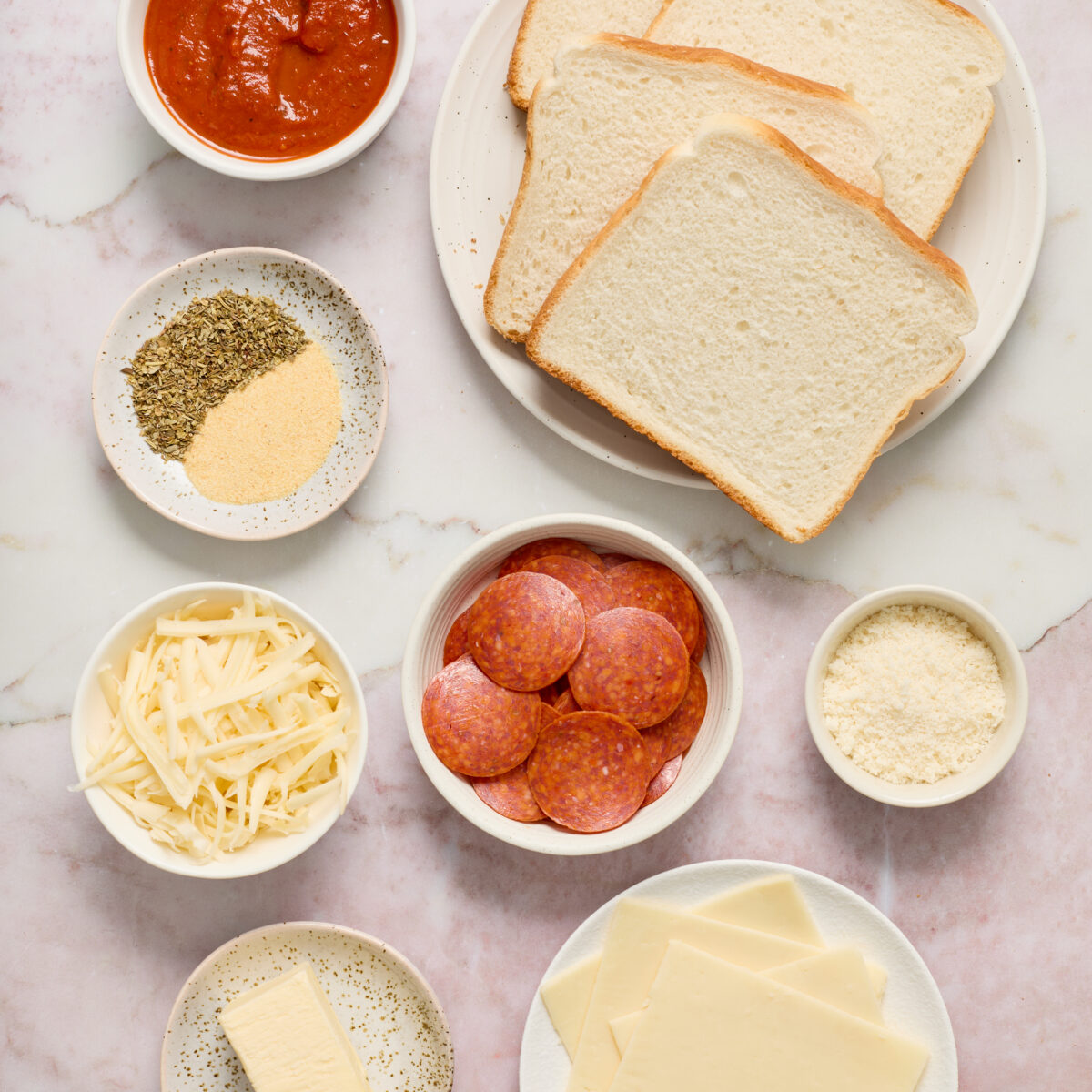grilled cheese ingredients on a light surface
