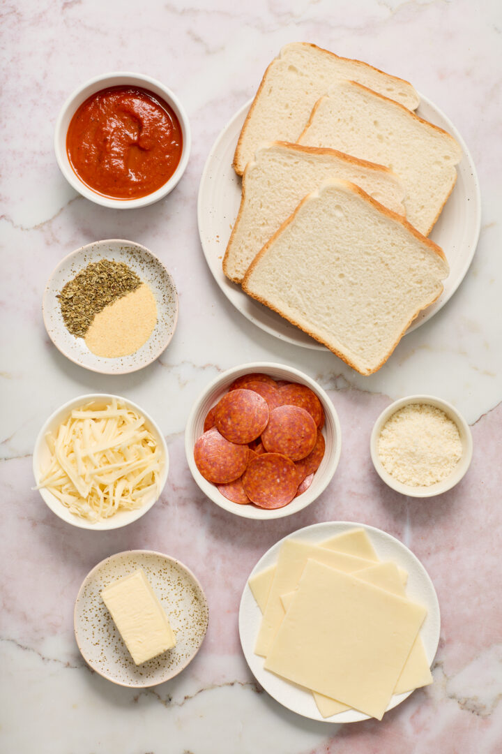 grilled cheese ingredients on a light surface