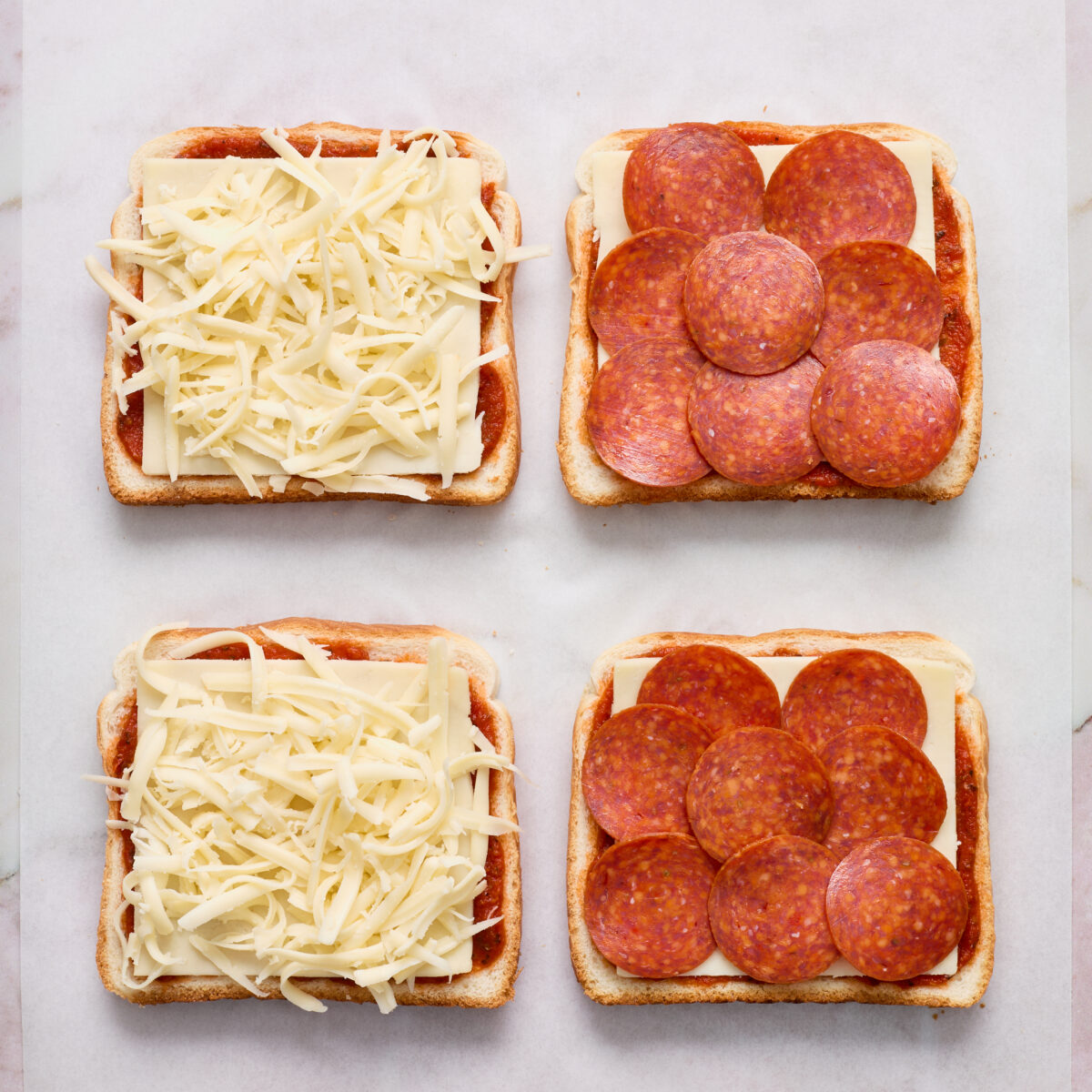 sandwiches with ingredients open-faced