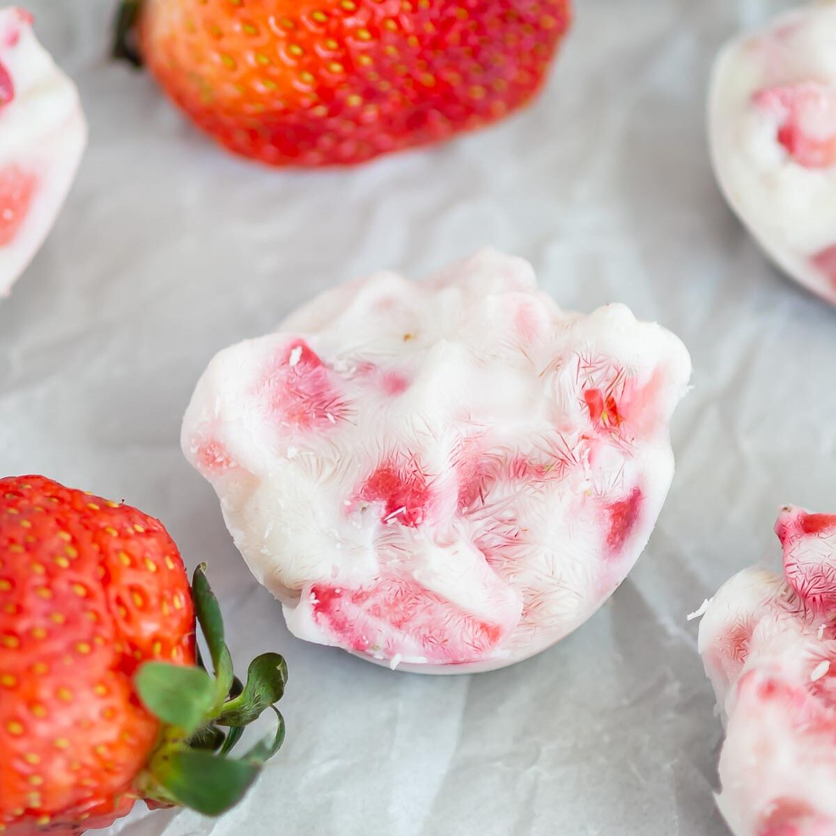 yogurt bites on white parchment paper