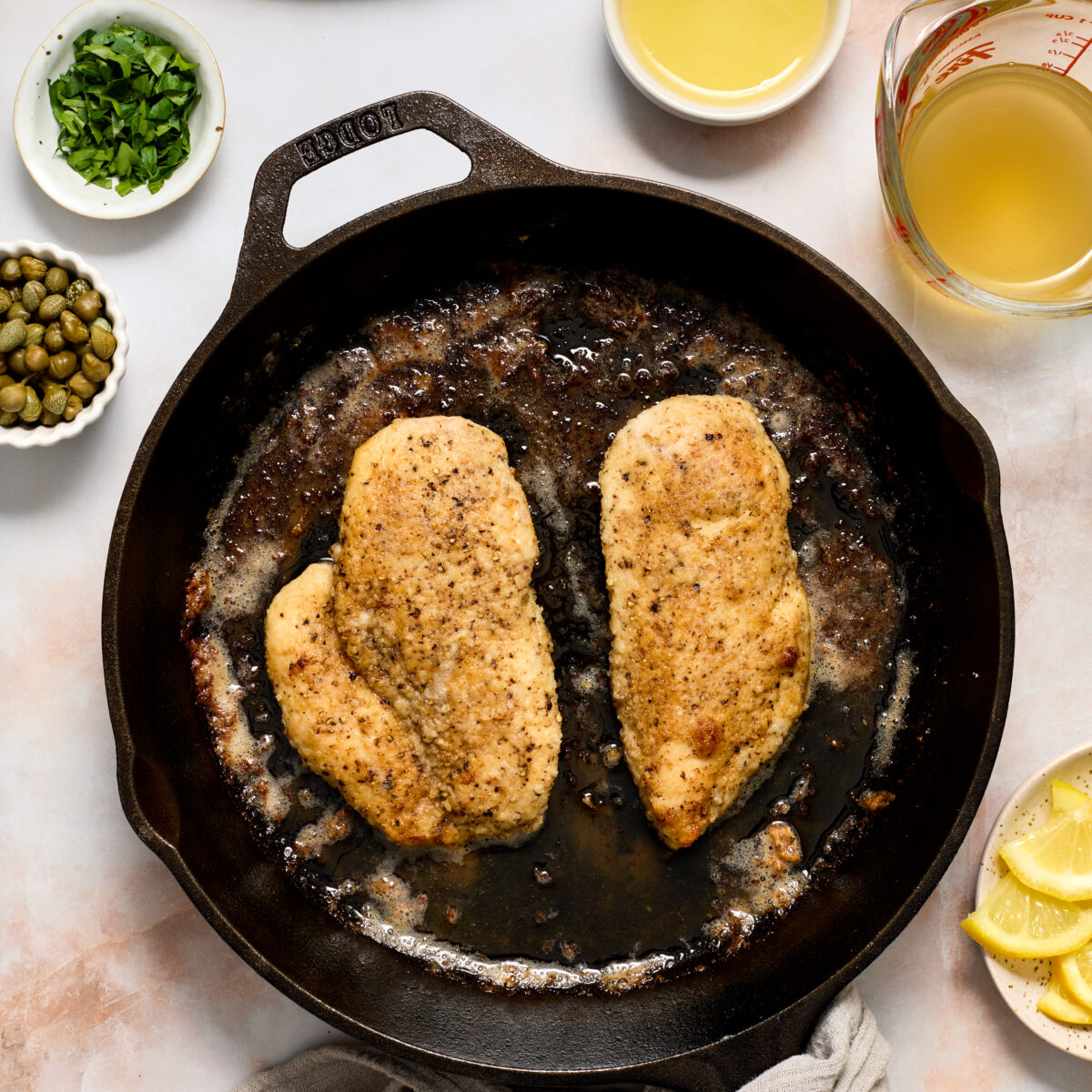 chicken in a black skillet