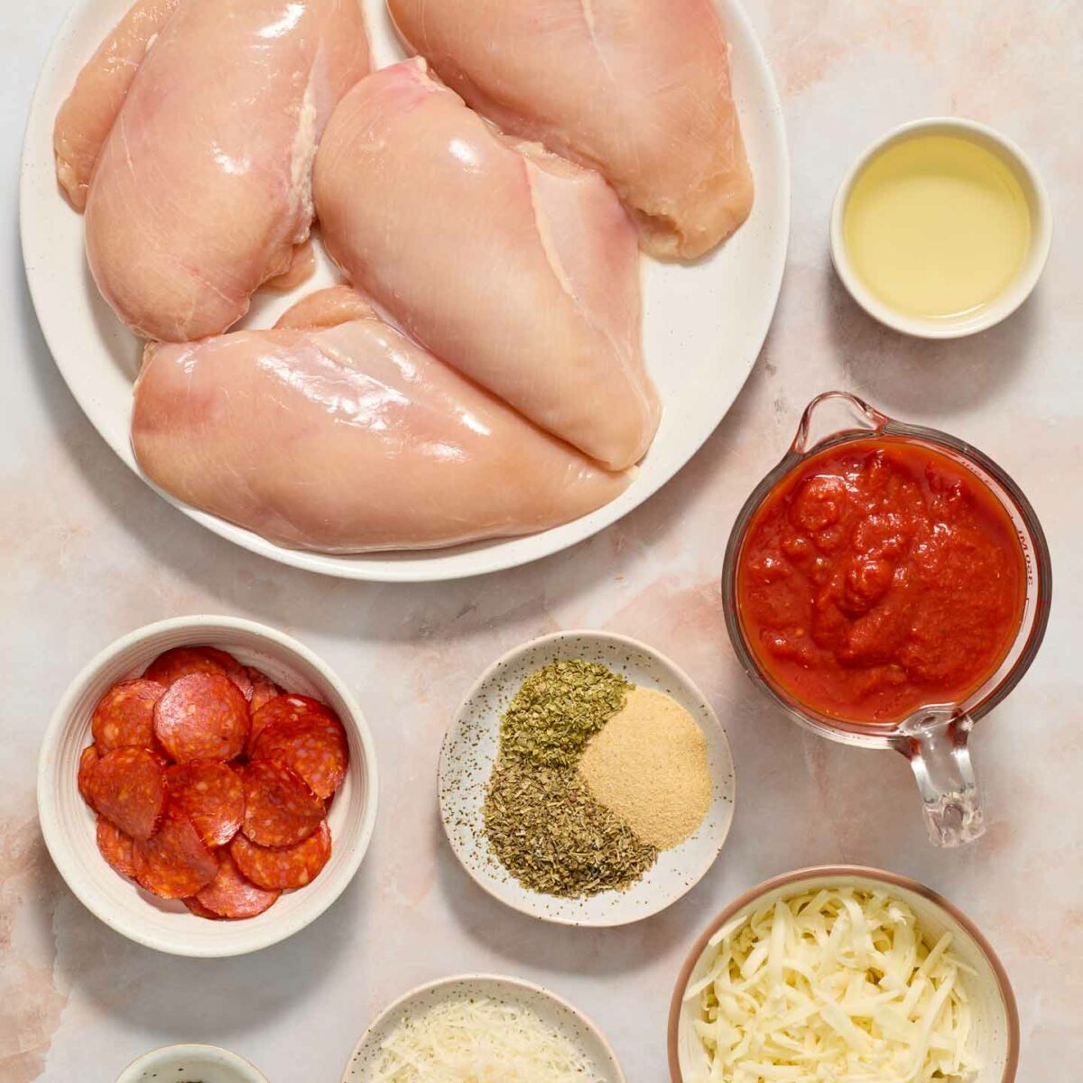 chicken ingredients on small bowls