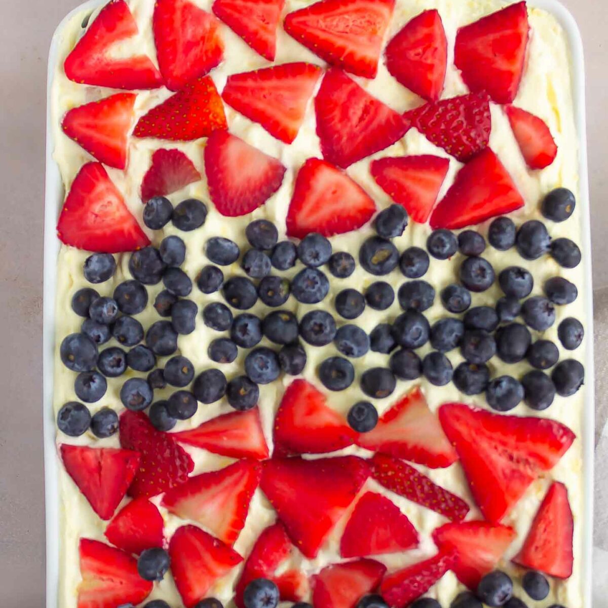 icebox cake in a white baking dish