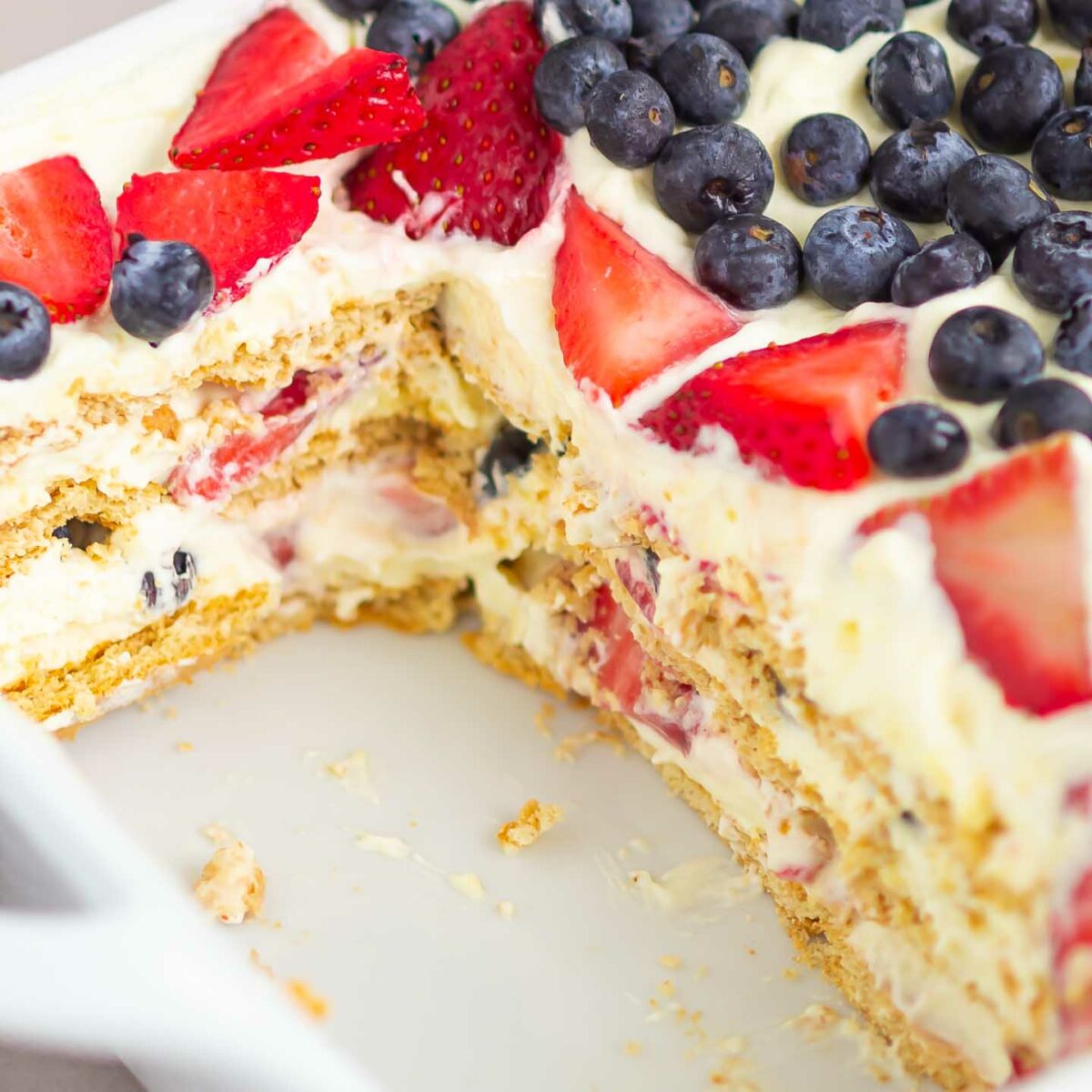 icebox cake with a slice taken out