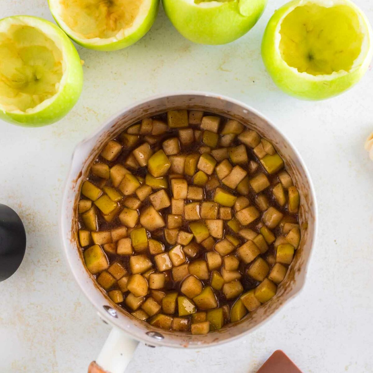 diced apples in a saucepan
