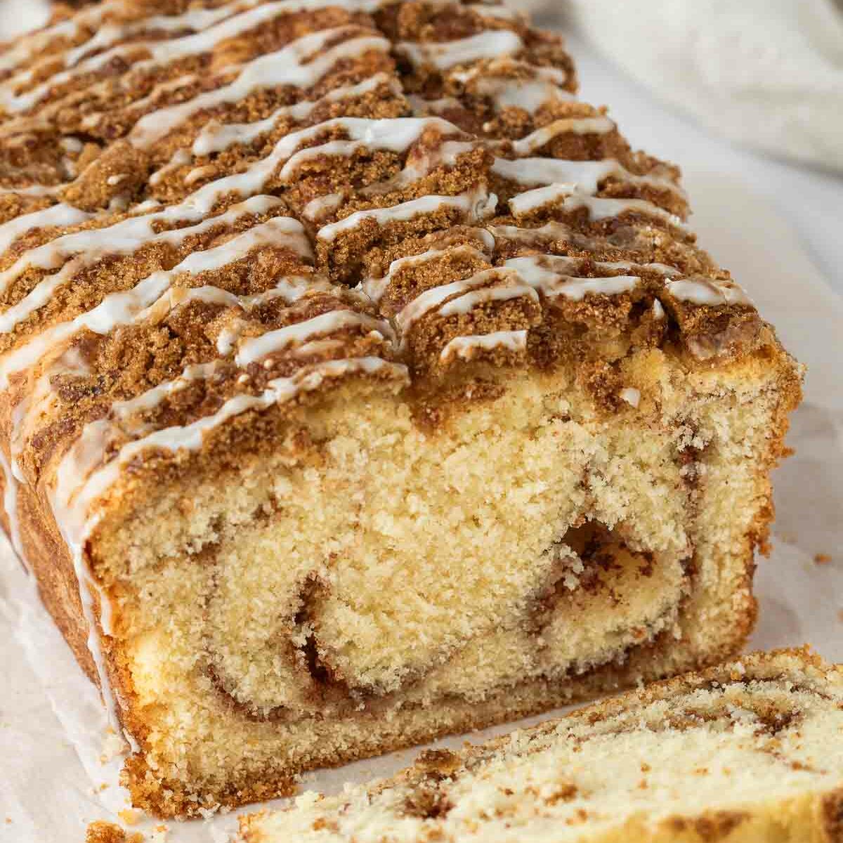 sliced pound cake on a white surface