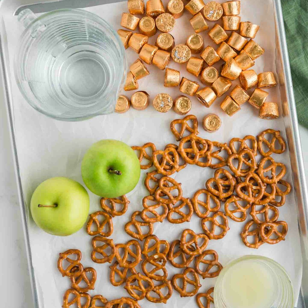 ingredients on a grey baking pan