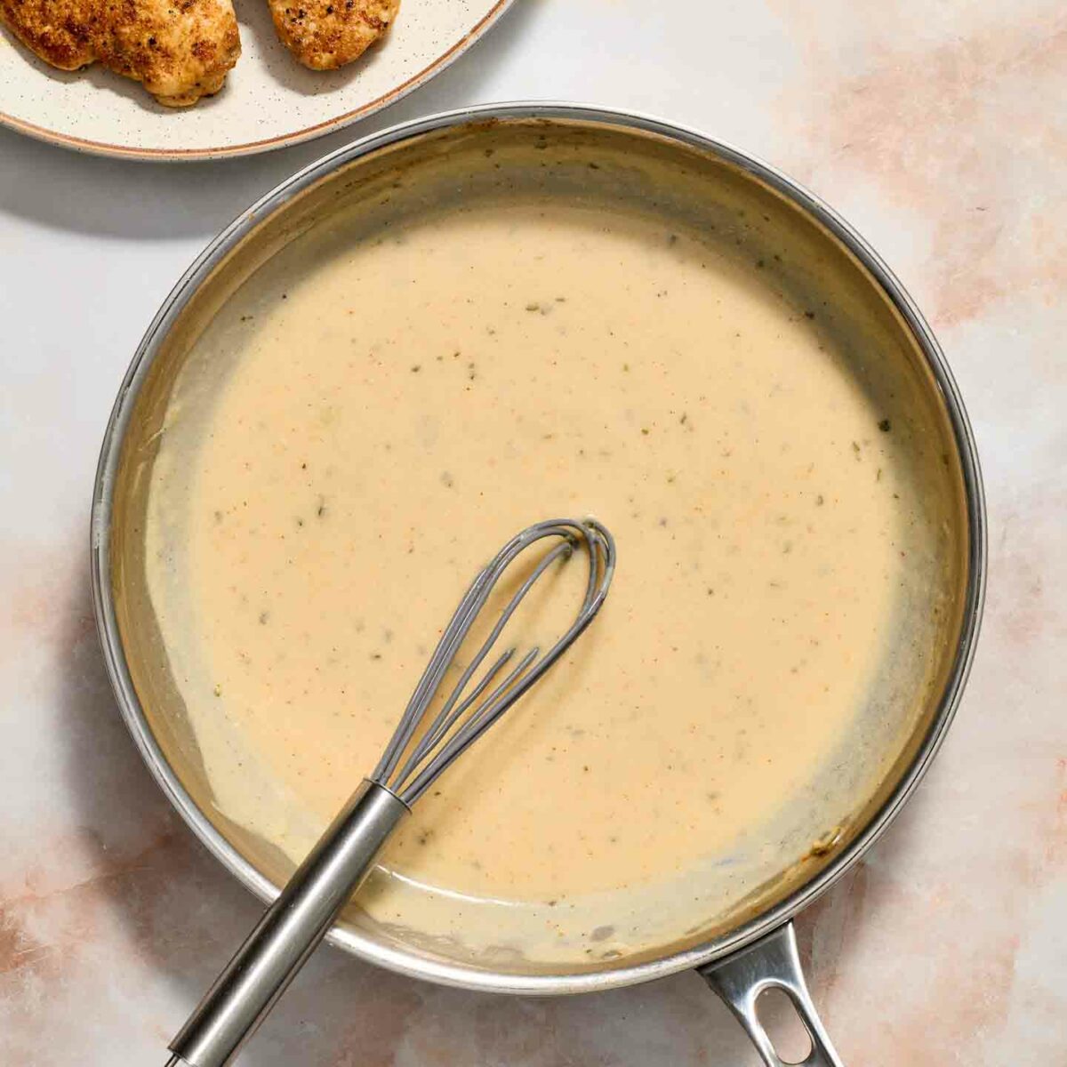 ranch cream sauce in a skillet