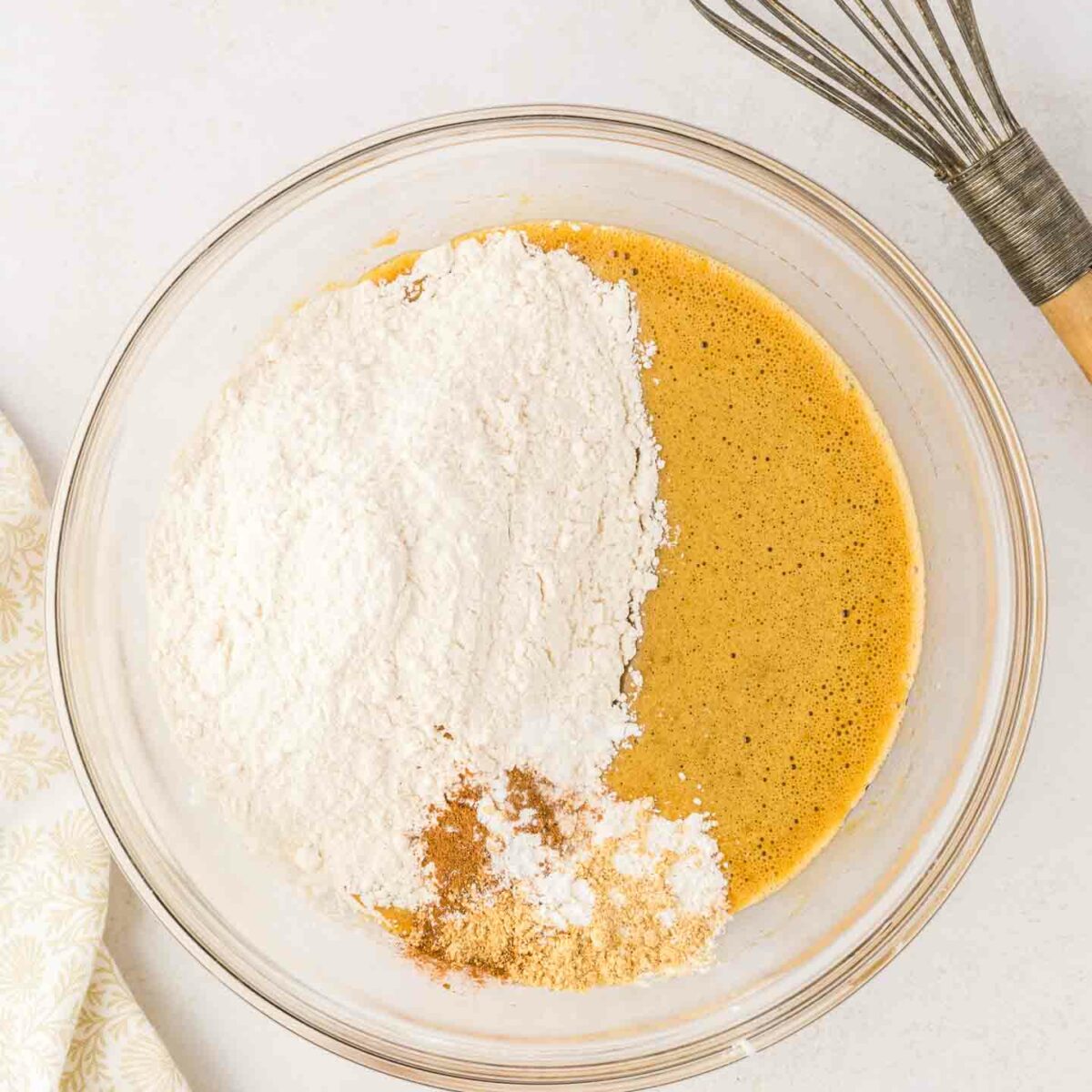 dry ingredients whisked into wet ingredients