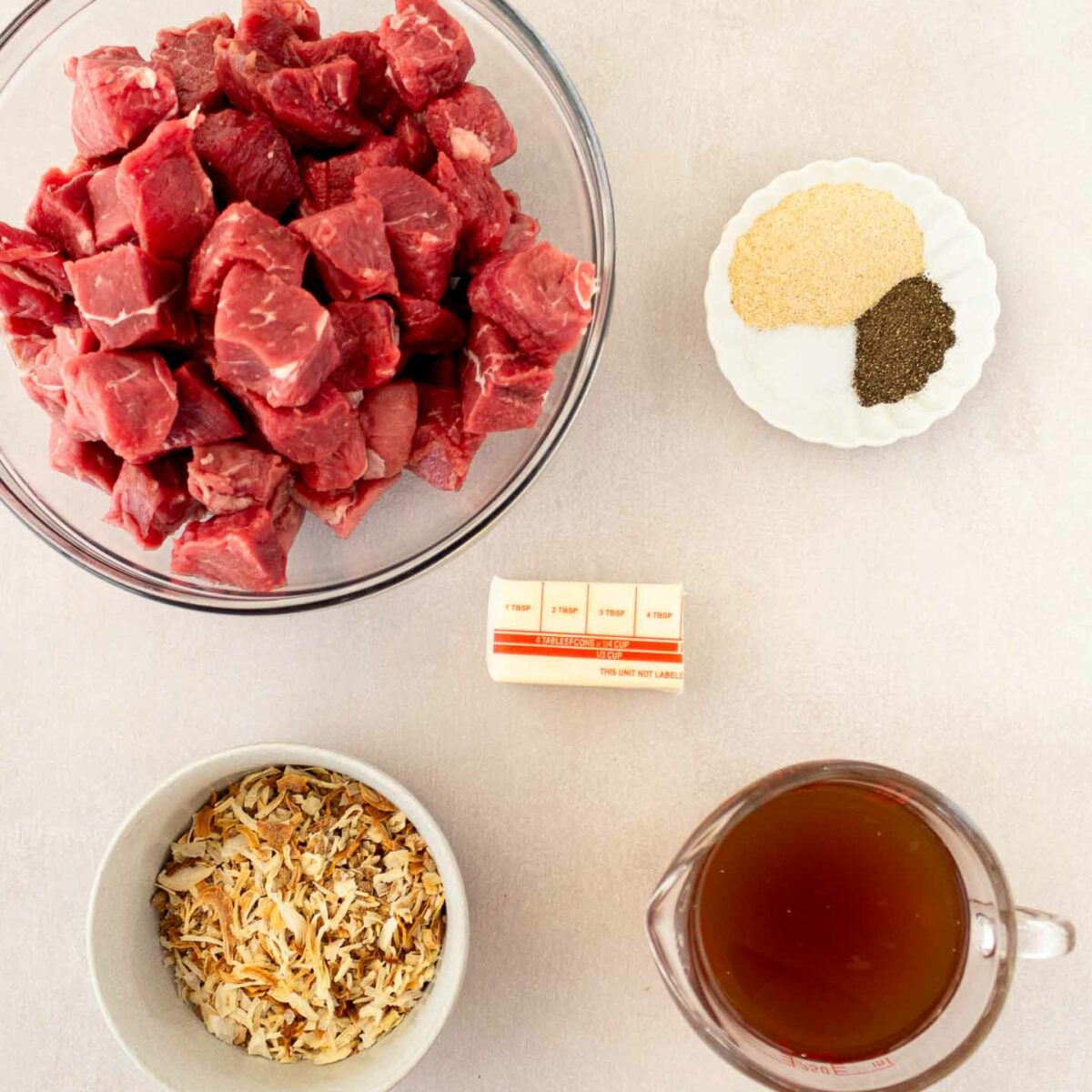 steak bite ingredients in small bowls