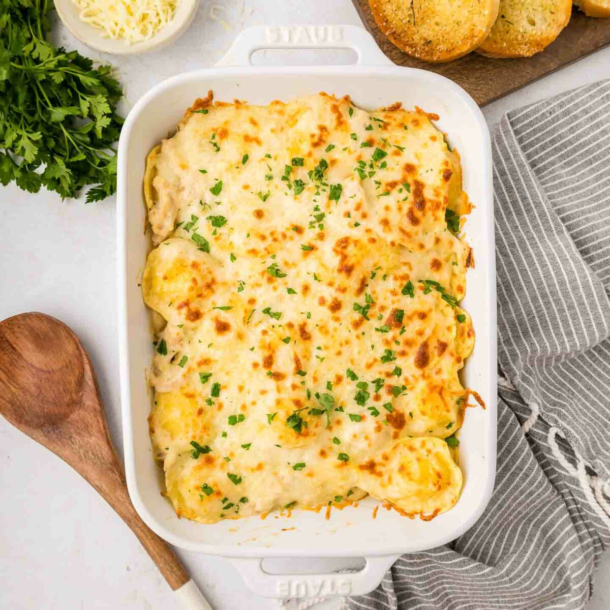 baked ravioli in a white dish