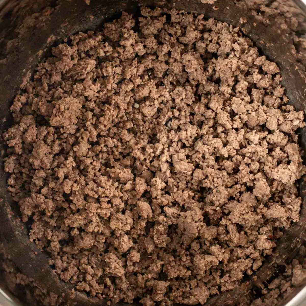 ground beef shown cooked in the Instant Pot