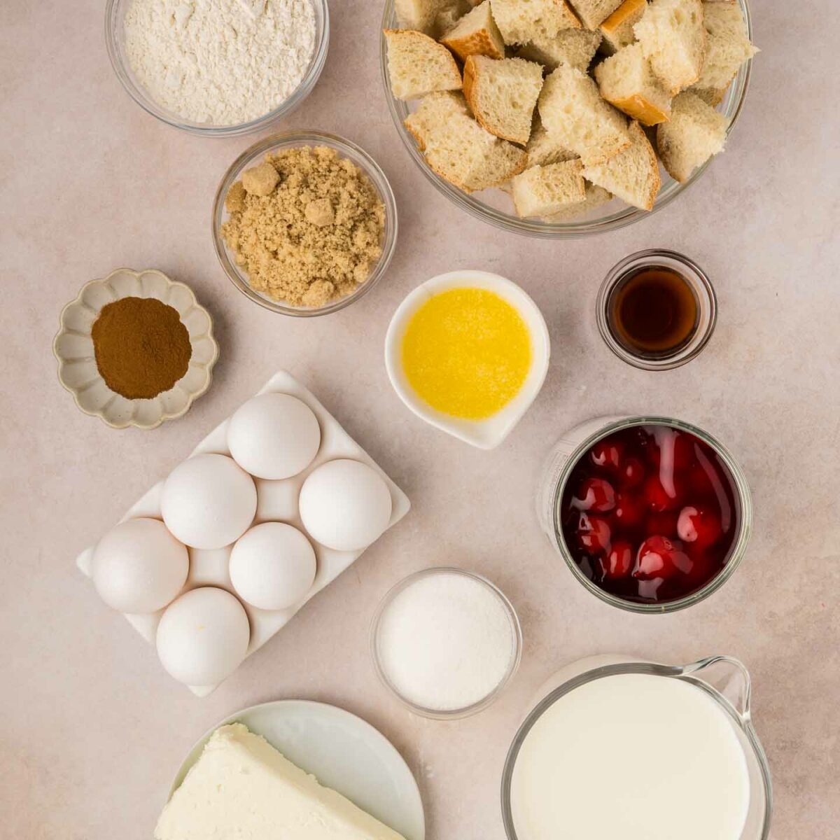 french toast casserole ingredients in bowls