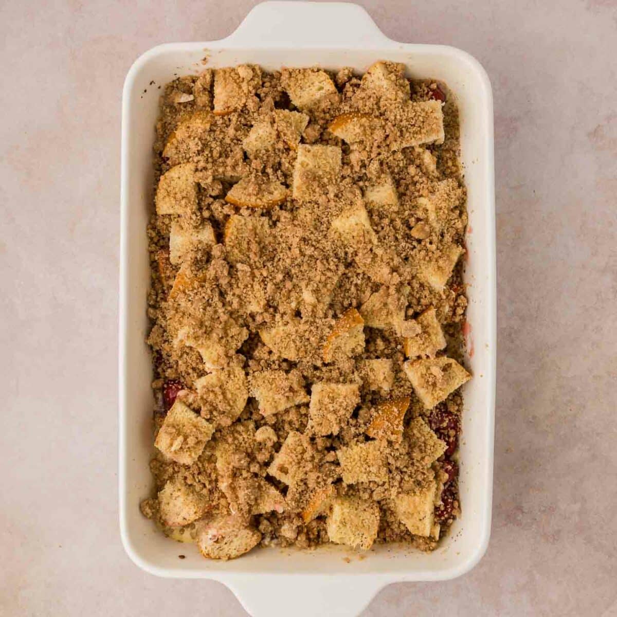 streusel sprinkled on top of casserole
